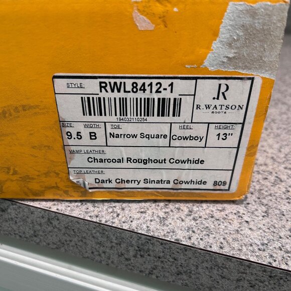 R. Watson Womens Cowboy Boots 9.5B Charcoal Roughout Dark Cherry Cowhide NEW - Picture 6 of 8